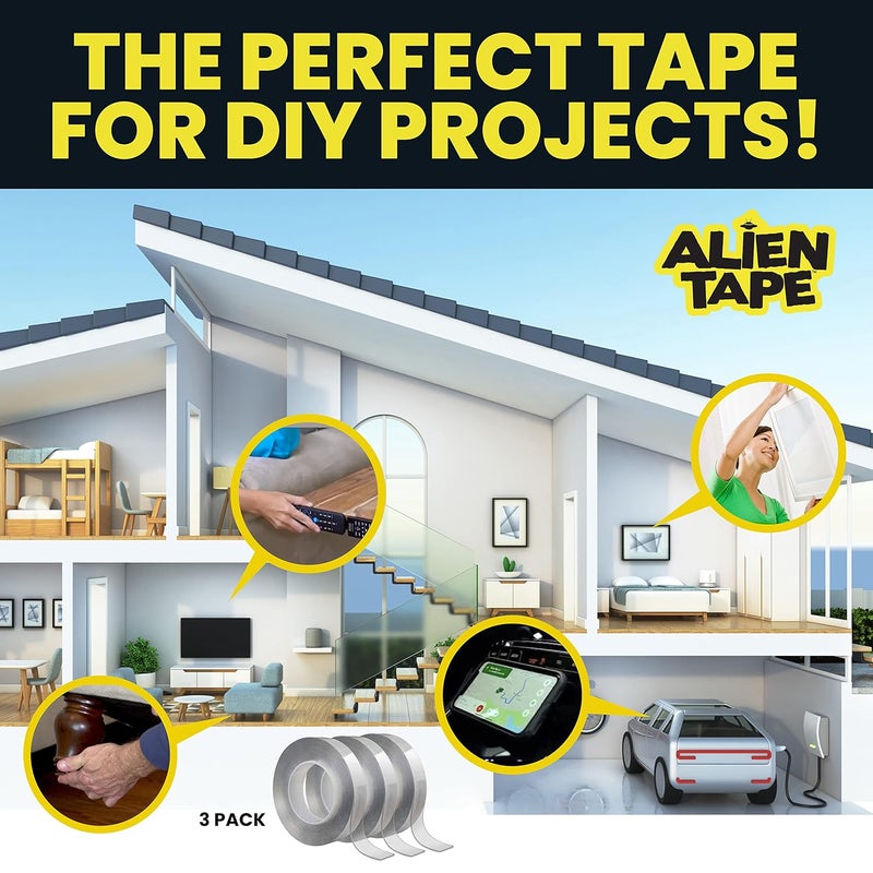 ALIEN TAPE Pre Cut 32 Piece Ser Double Sided Tape Multipurpose Removable Adhesive Transparent Grip Mounting Strips Washable Strong Sticky Heavy Duty for Carpet Photo Frame Poster Décor As Seen On TV - Image 5